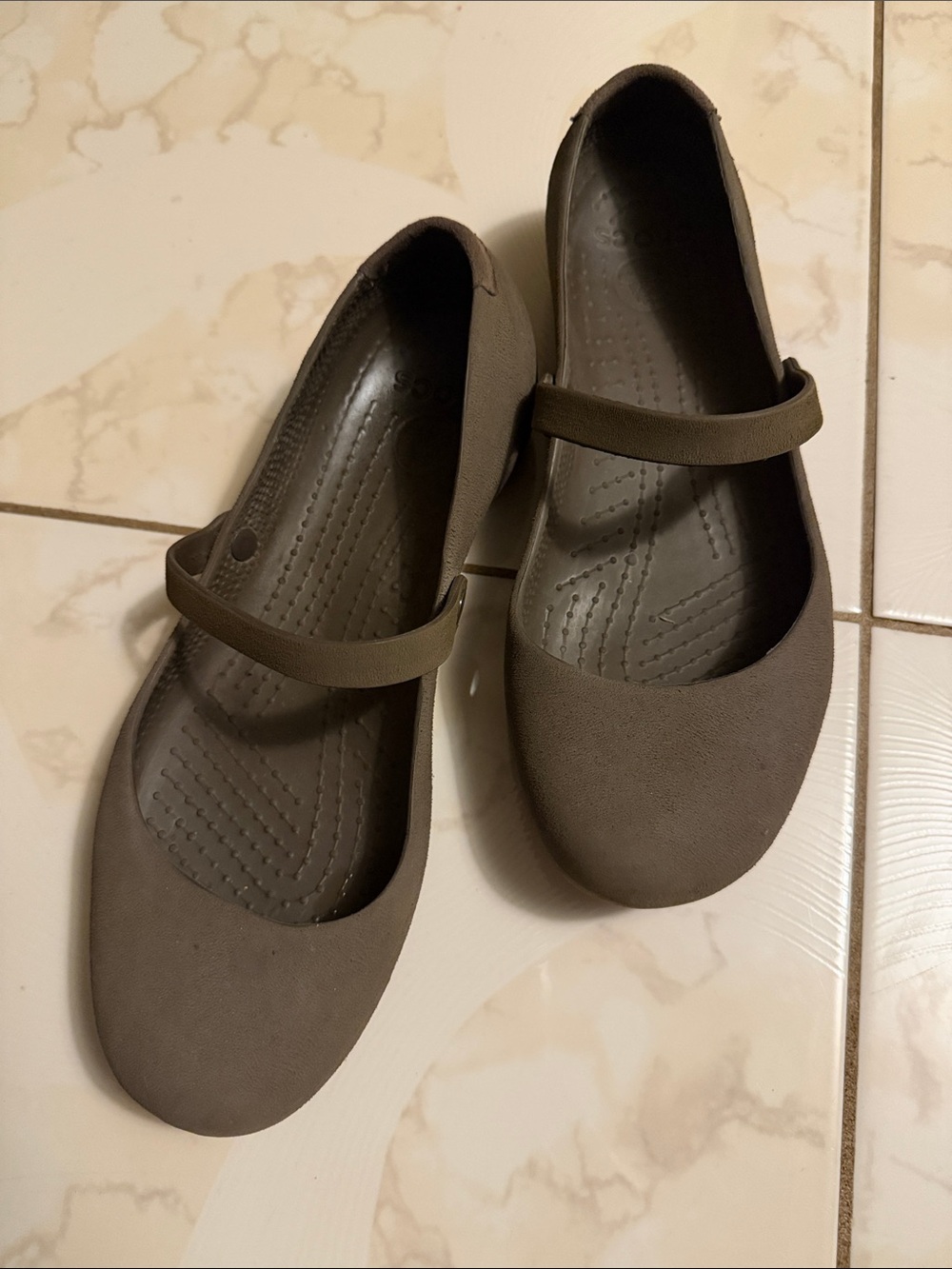 CROCS Women’s Mary Jane Flats in Olive Brown